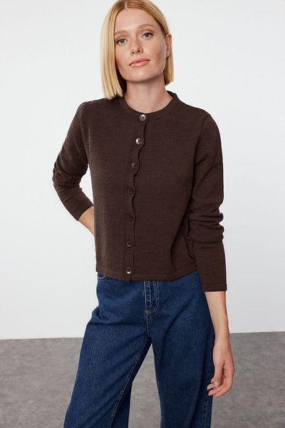 Trendyol Collection Brown Woolen Jacket Look Knitwear Cardigan Twoaw25Hi00049