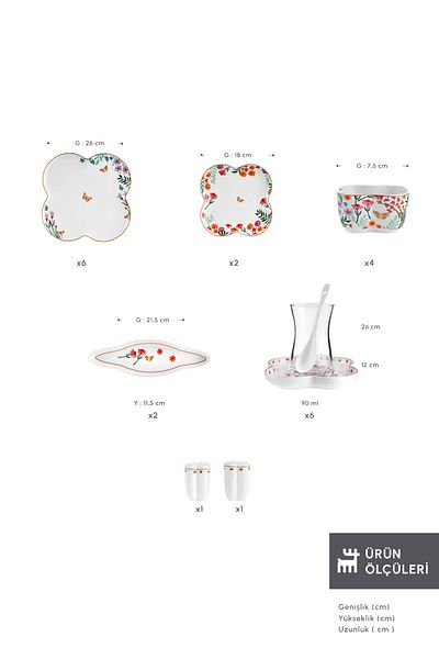 Karaca Stream Bone Lunetta 34 Piece Breakfast Set for 6 People