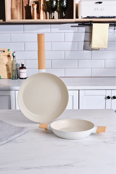 Karaca Swiss Crystal Almond Cream επαγωγικό σετ τηγανιού Sahan