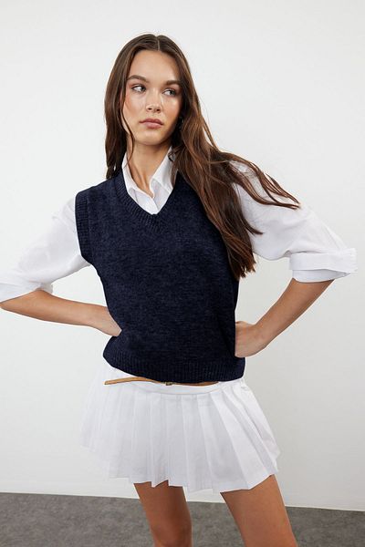 Trendyol Collection Navy Blue Wool Fitted/Body Hugging Knitwear Sweater Twoaw25Sv00007