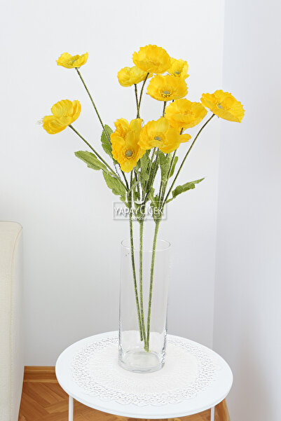 Yapay Çiçek Deposu Yapay Çiçek 4lü Gelincik Dalı 60 cm Sarı