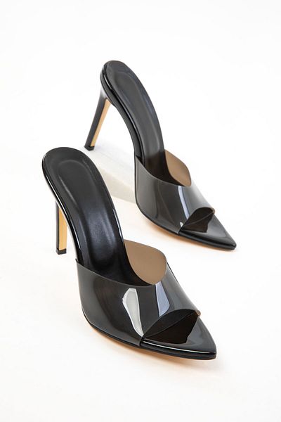 SOHO Black Patent Leather-Transparent Women's Classic Heeled Shoes 20732