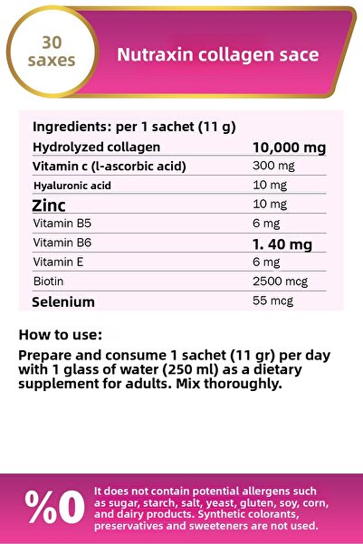 Nutraxin كولاجين بنكهة الأناناس 30 كيس - 10.000 ملجم نوع 1 و3