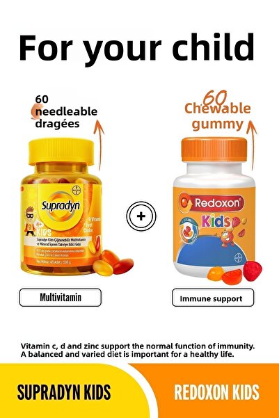 Supradyn 60X2 Kids Pack - Chewable Dragee and Gummy, Multivitamin and Immune Support Set