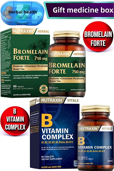 Nutraxin بروميلين فورت 60 قرصًا + مركب فيتامين ب نوتراكسين 60 قرصًا