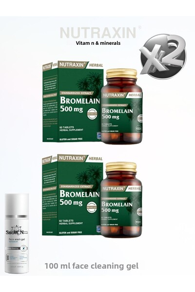 Nutraxin Bromelain 60 Tablets - 500 Mg 2 Pcs 1X100 ml Facial Cleansing Gel