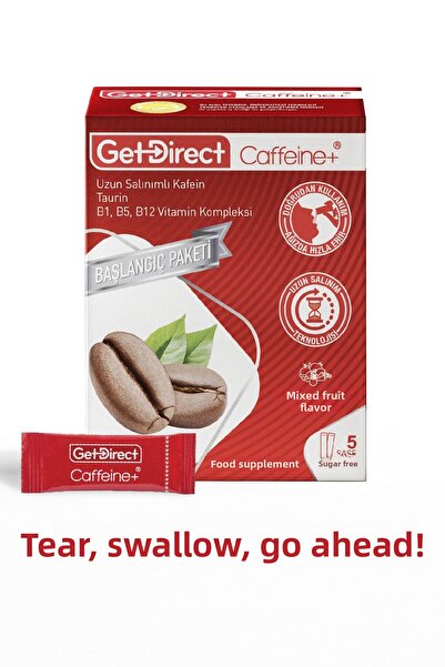 GetDirect 5 Sachet Caffeine+ Caffeine, Taurine and Vitamin B Complex - All-Day Energy, Water-Free Use