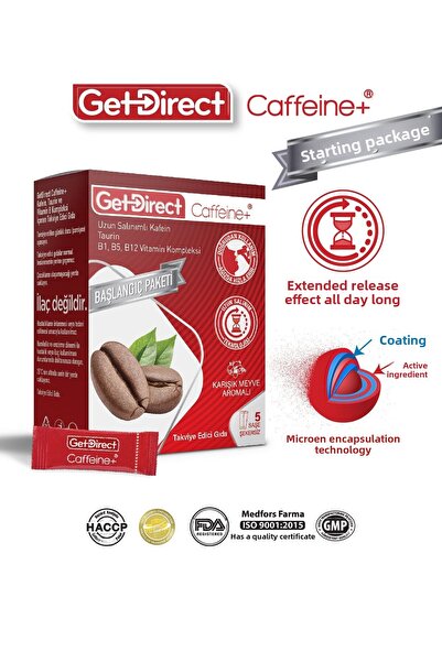 GetDirect 5 Sachet Caffeine+ Caffeine, Taurine and Vitamin B Complex - All-Day Energy, Water-Free Use
