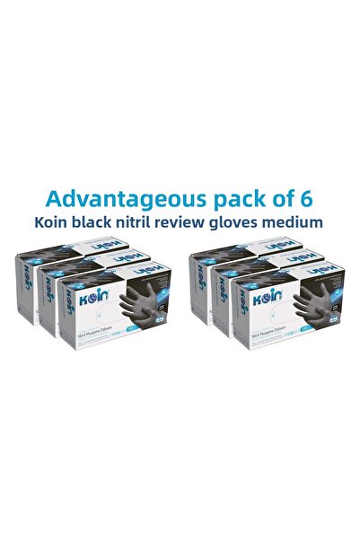 KOİN قفازات نيتريل سوداء خالية من البودرة، عبوة مميزة مكونة من 6 قطع