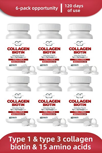 Collagen Soft مجموعة من 6 صفقات من النوع 1 المتحلل، 60 قرصًا تحتوي على الببتي...