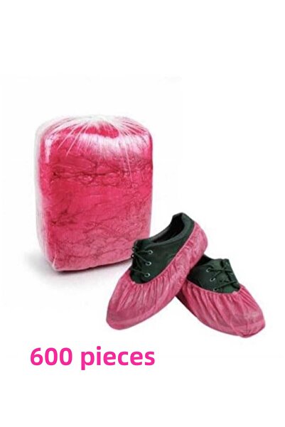 ESNAFDEDE غطاء حذاء للاستعمال مرة واحدة، سجادة مضادة للانزلاق ومضادة للغبار والمطر والمكتب المنزلي (وردي) 600 قطعة