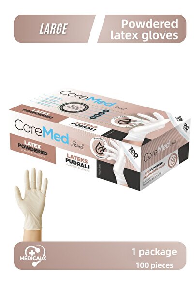 Bimel قفازات فحص لاتكس بودرة (لتر) 100 قطعة
