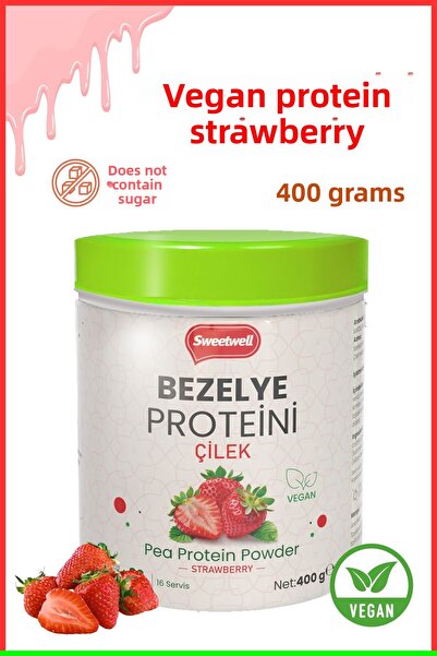 Sweetwell مسحوق بروتين البازلاء النباتي بنكهة الفراولة 400 جرام - يحتوي على 8...