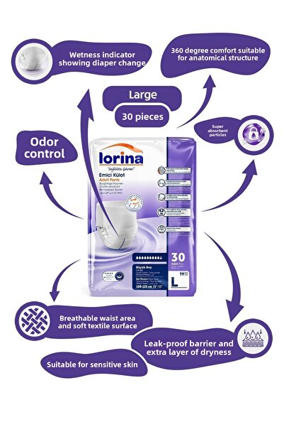LORİNA سراويل داخلية ماصة للبالغين، عبوة كبيرة مكونة من 30 قطعة