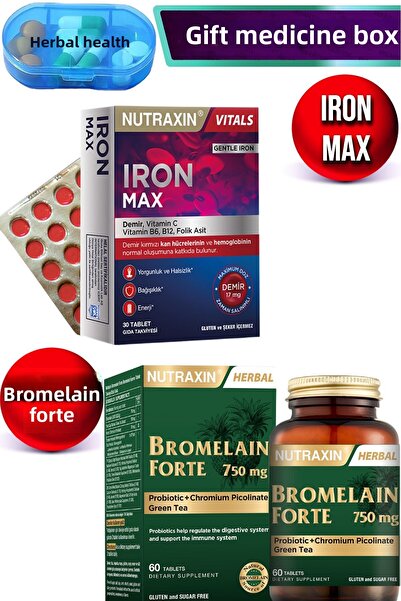 Nutraxin Iron Max - 30 Tablets + Nutraxin Bromelain Forte 750 Mg 60 Tablets