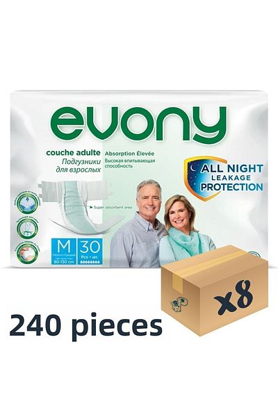 Evony Adult Diapers - Medium 30 Pcs, 8 Pack 240 Pieces, with Waistband
