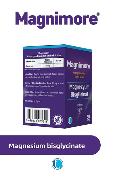 Magnimore Magnesium Bisglycinate 60 Herbal Capsules 120 Mg