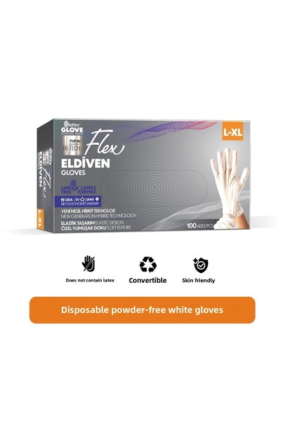 Reflex Flex Eldiven قفازات بيضاء للاستعمال مرة واحدة - مقاس L إلى XL، 100 قطعة