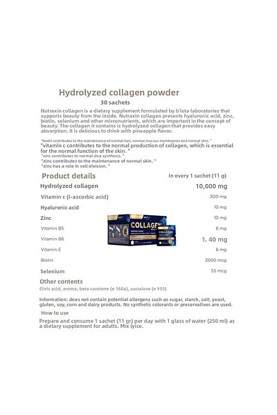 Nutraxin Collagen 30 Sachet - 10000MgFolic Acid Zinc Vitamin D3 VitaminB60 Tablets