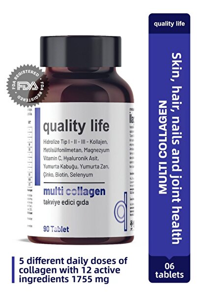 Quality Life Multi Collagen 90 Tablets - Type 1-2-3-5-10 Collagen Msm Magnesium Collegen Peptidies Colagen Zinc