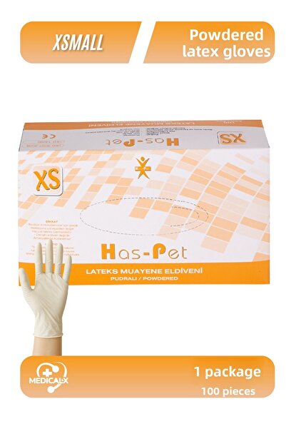 Has-Pet قفازات فحص لاتكس بودر (xs) 100 قطعة