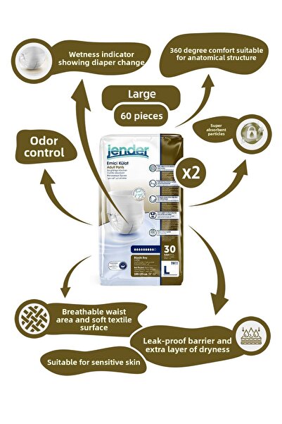 JENDER حفاضات ماصة كبيرة الحجم للمرضى 2 عبوة من 30 60 قطعة