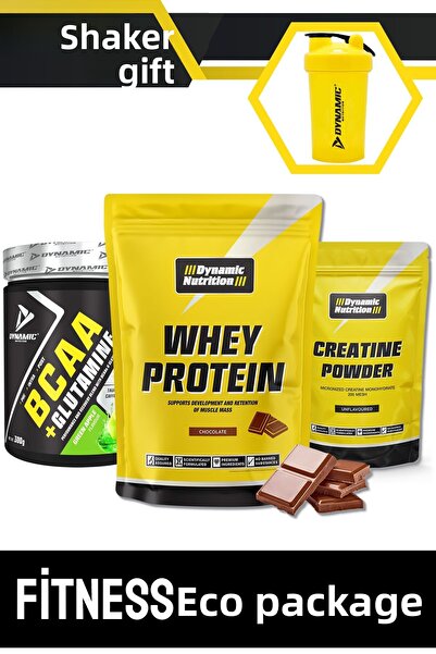 Dynamic Nutrition Fitness Eco Essential Package Chocolate - Green Apple - (Whey Protein Powder - Creatine - Bcaa+Glutamine)