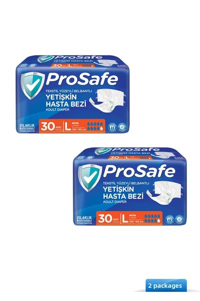 PROSAFE Textile Surface Waistband Adult Patient Diapers Large 30 Pieces 2 Pac...