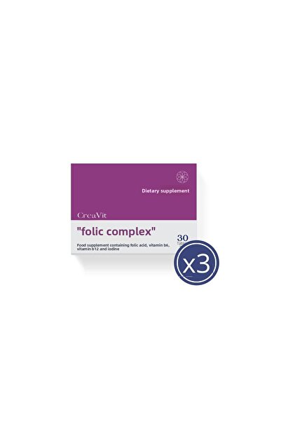 Creavit Folic Complex (400 mcg Folic Acid+B6+Vitamin B12+Iodine) 30 Film Coated Tablets x 3 Pieces