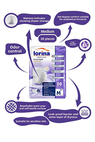 LORİNA Absorbent Panties Patient Diaper Medium 30 Pieces