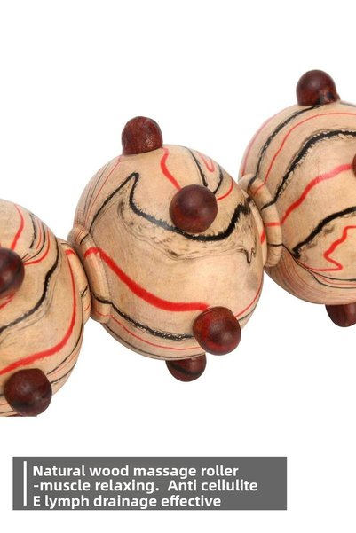 mei Wooden Cellulite Massager Roller with 5 Wheels for Lymphatic Drainage Guasha Effective Muscle Relaxing Body Massage Stick