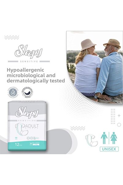 Sleepy Hypoallergenic X-Large Adult Diapers|12 pcs|Unisex|Odour Control|120-160cm|Adjustable