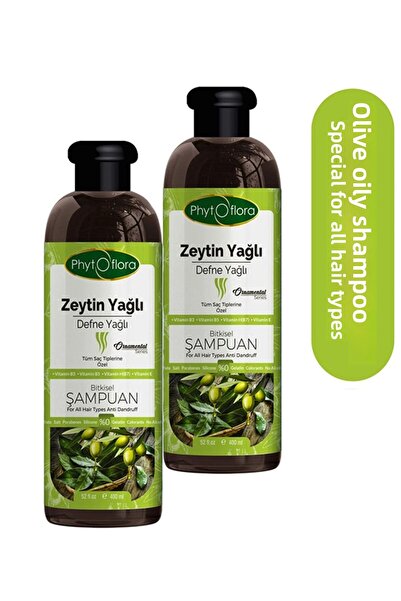 Phytoflora شامبو عشبي بزيت الزيتون بدون ملح خاص لجميع أنواع الشعر 400 مل، قطعتين
