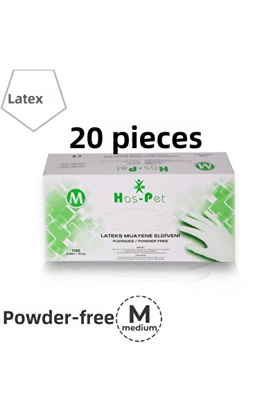 Has-Pet White Latex Powder-Free Examination Gloves Medium Box - 20 X 100 Pieces