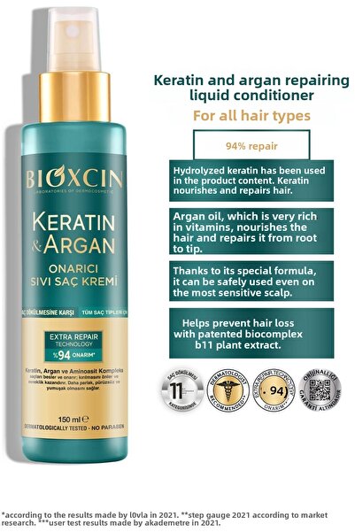 Bioxcin كريم العناية بالشعر بالكيراتين والأرغان للشعر التالف والتالف 150 مل