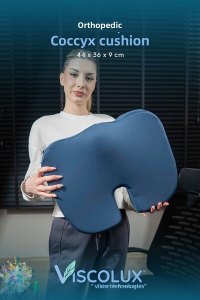 Viscolux وسادة جلوس لتقويم العظام من Coccyx - وسادة سوط فيسكو زرقاء 44x36x9,5