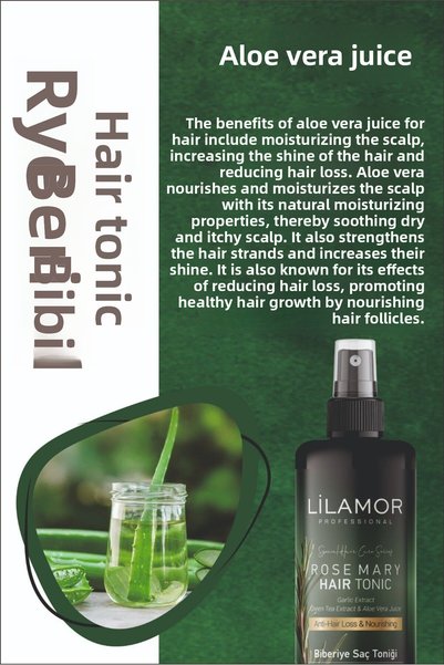 Lilamor Rosemary Hair Care Tonic 250ml with Garlic, Green Tea, and Aloe Vera Extracts X3 EKO