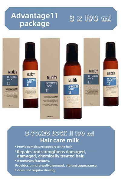 Muddy Nourishing and Repairing B-toxes Lock II Leave-in Care Milk for Damaged Hair 190 ml x 3