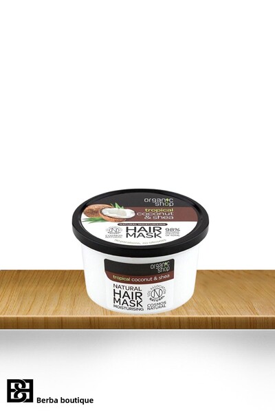Organic بيربا بوتيك - 250 مل قناع الشعر بزيت جوز الهند والشيا