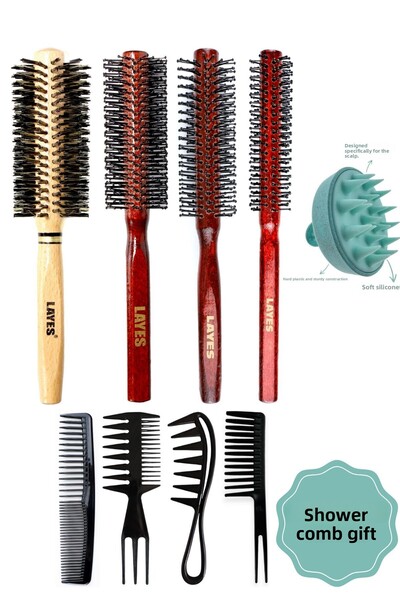 Layes سلسلة فرشاة مجفف الشعر للرجال - مجموعة مكونة من 4 قطع + مشط تصفيف مكون من 4 قطع + مشط دش أزرق