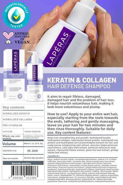 LAPERAS Collagen and Keratin Anti-Hair Loss Fast Hair Growth Plumping Repair Shampoo 2 Pack
