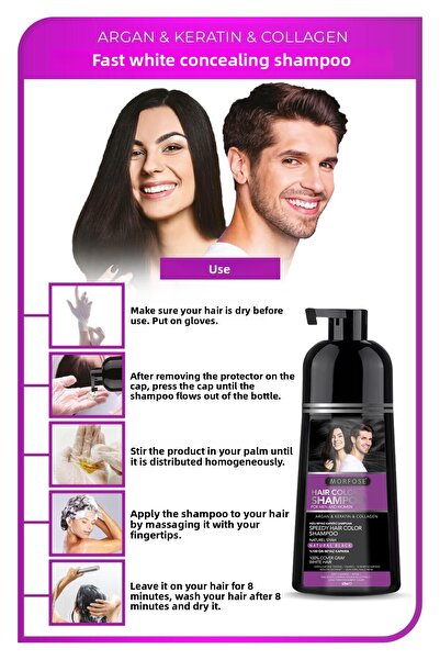 Morfose Fast white and gray concealer shampoo 420 ml 2 pieces - natural black, argan, keratin and collagen content
