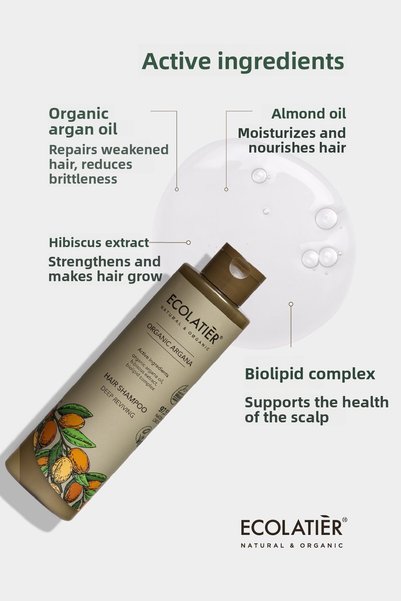 ECOLATIER Shampoo and Conditioner Set of 2 Organic Argan Oil Revitalizing Moisturizer