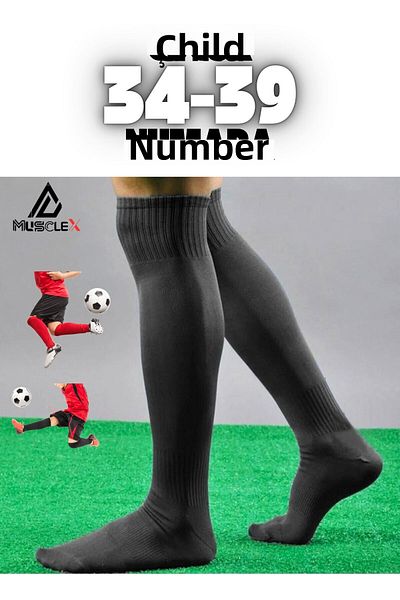 Musclex Spor Tekstil Μαύρες παιδικές κάλτσες ποδοσφαίρου 34-39 Κάλτσες ποδοσφαίρου Μοκέτα ποδοσφαίρου Μακριές κάλτσες