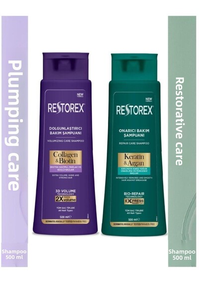 Restorex Set șampon pentru umplere și reparare cu cheratina, argan, colagen și biotină 500 ml