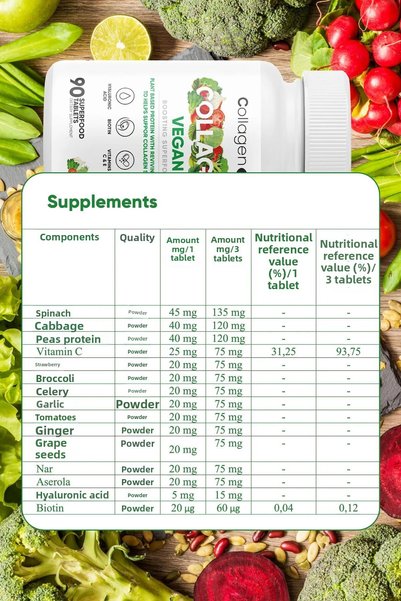 COLLAGEN LIFE Vegan Collagen Support with 3-Piece Biotin, Hyaluronic Acid, Amino Acid and Plant-Based Protein Powder 270