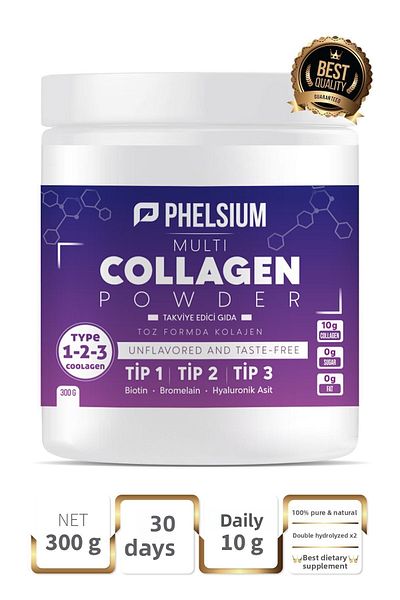 PHELSİUM High Bioactive Double Hydrolyzed - Pure and Natural Type 1, 2, 3 Collagen Dietary Supplement