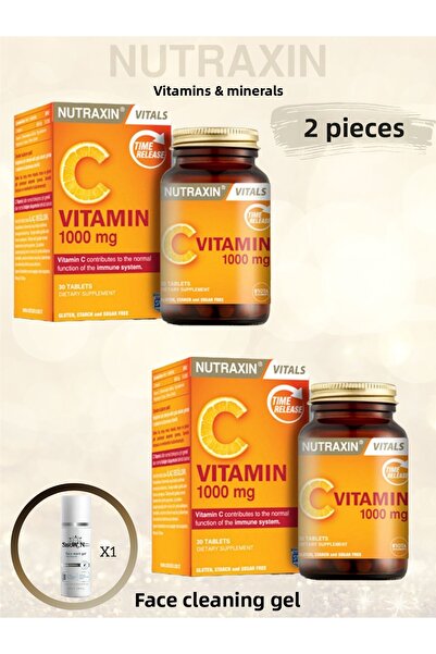 Nutraxin فيتامين سي 1000 مجم 30 قرصًا غذائيًا مكملًا مع فيتامين سي. (2 قطعة) ...