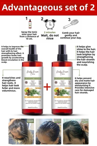 True Bee مجموعة من قطعتين من تونيك الشعر بالروزماري، تطويل سريع، تركيبة معجزة جديدة مضادة لتساقط الشعر
