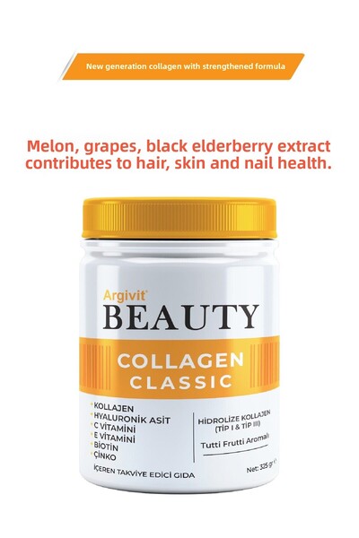 Argivit Beauty Collagen Classic Food Supplement 325 Gr Collagen, Zinc, Vitamin C, Vitamin E, Black Elderberry